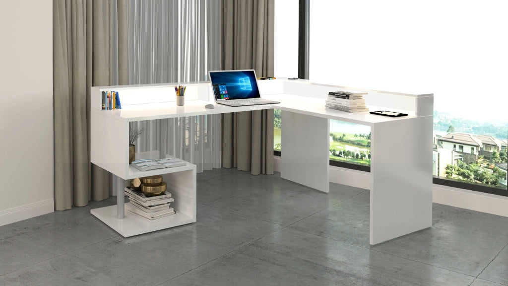 Scrivania a "S" angolare con piano rialzato Dimensioni: 160/180X60X92,5
