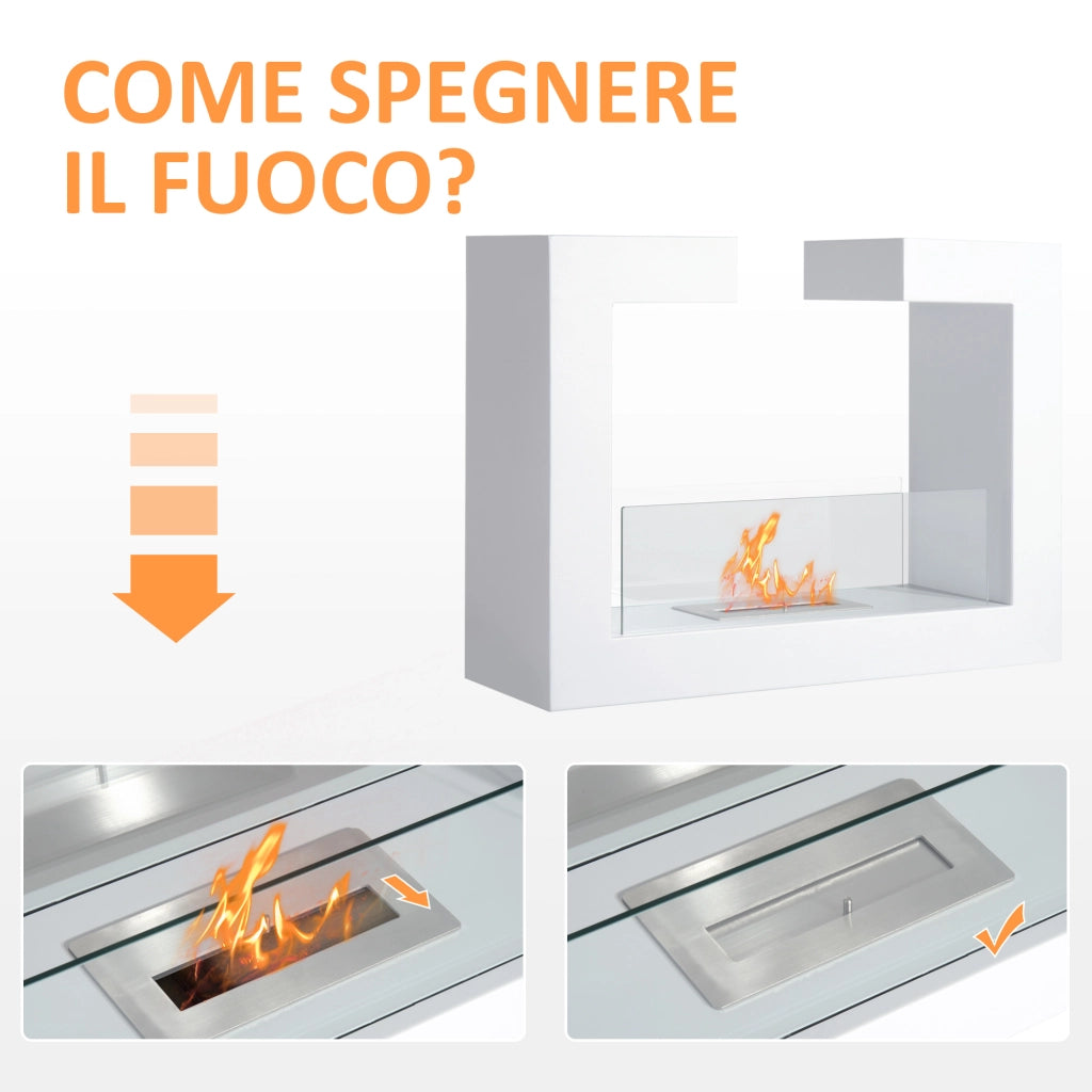 EasyComfort Caminetto a Bioetanolo da Tavolo 2000W in Acciaio Inossidabile Inodore con Vetro 78 x 25 x 58 cm Bianco