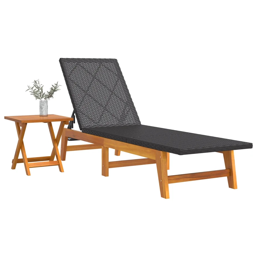 Sdraio con Tavolo Polyrattan e Legno Massello di Acacia 319727