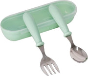 Set di cucchiai, forchette e cucchieri in acciaio inossidabile, articoli per l'infanzia, cucchiaio, forchetta, insieme di cucchiai e forchette con scatola di conservazione per bambini, bambini in età prescolare, alimentazione autonoma (Verde)