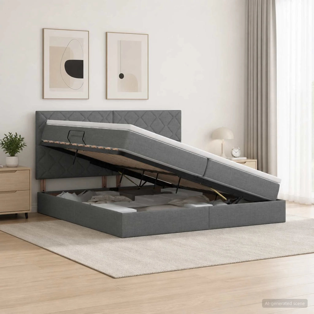 Letto con contenitore LED e materasso Grigio Scuro 200 x 200 cm 3460030