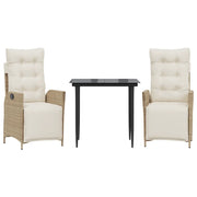Set da Pranzo da Giardino 3 pz | Set Salotto da Giardino con Cuscini Beige in Polyrattan