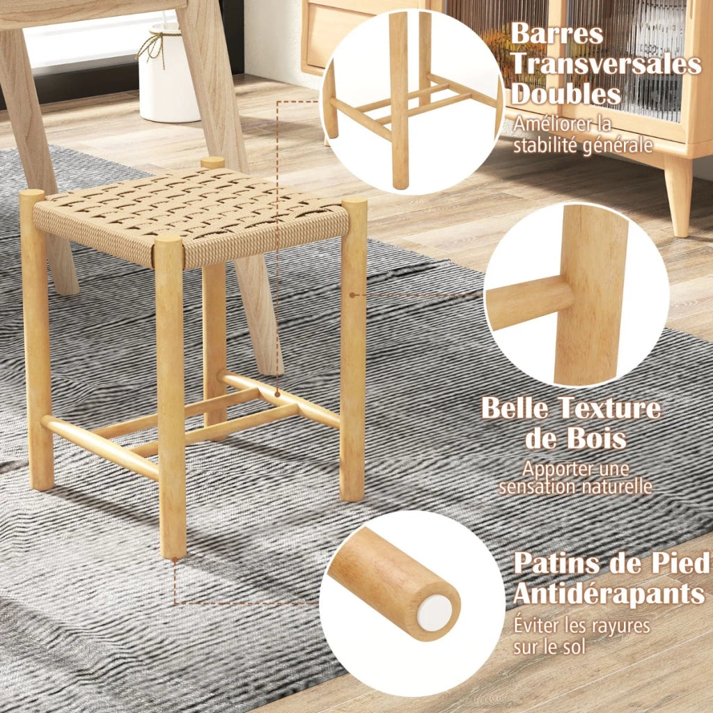 Set di 2 sgabelli da bar 36 x 36 x 45 cm elegante seduta intrecciata stile rustico ideale per la sala da pranzo in legno di caucciù naturale 20_0019435