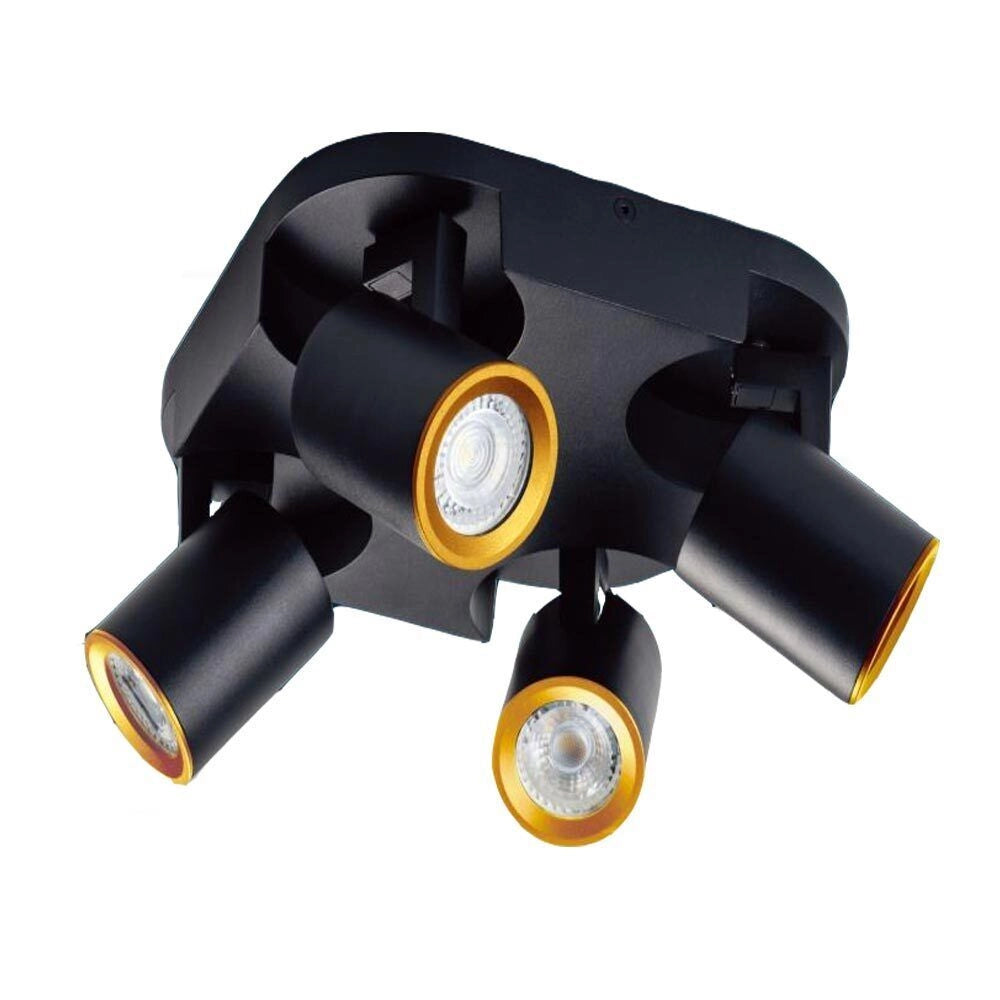 Plafoniera lampada da soffitto Quadrata Nero e Oro faretto direzionabile e attacco per lampade GU10 ad 4 diffusorI