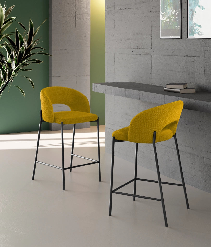 Sgabello Cucina Greta in Tessuto Giallo con Gambe in Metallo Antracite - Set da 2 Sgabelli Design Moderno - Om/394/SGI