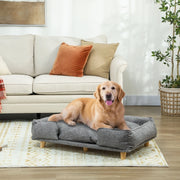 Letto per cani con cuscino sfoderabile e lavabile, gambe in legno rialzate, in poliestere, grigio scuro 96 × 66 × 24 cm
