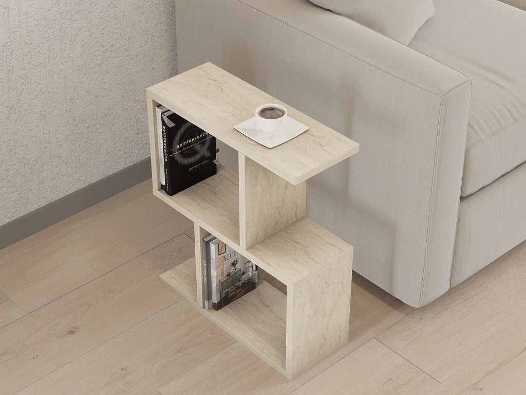Tarzo, Tavolino da Salotto 2 Vani, 45x17x51h cm Bianco Marmo