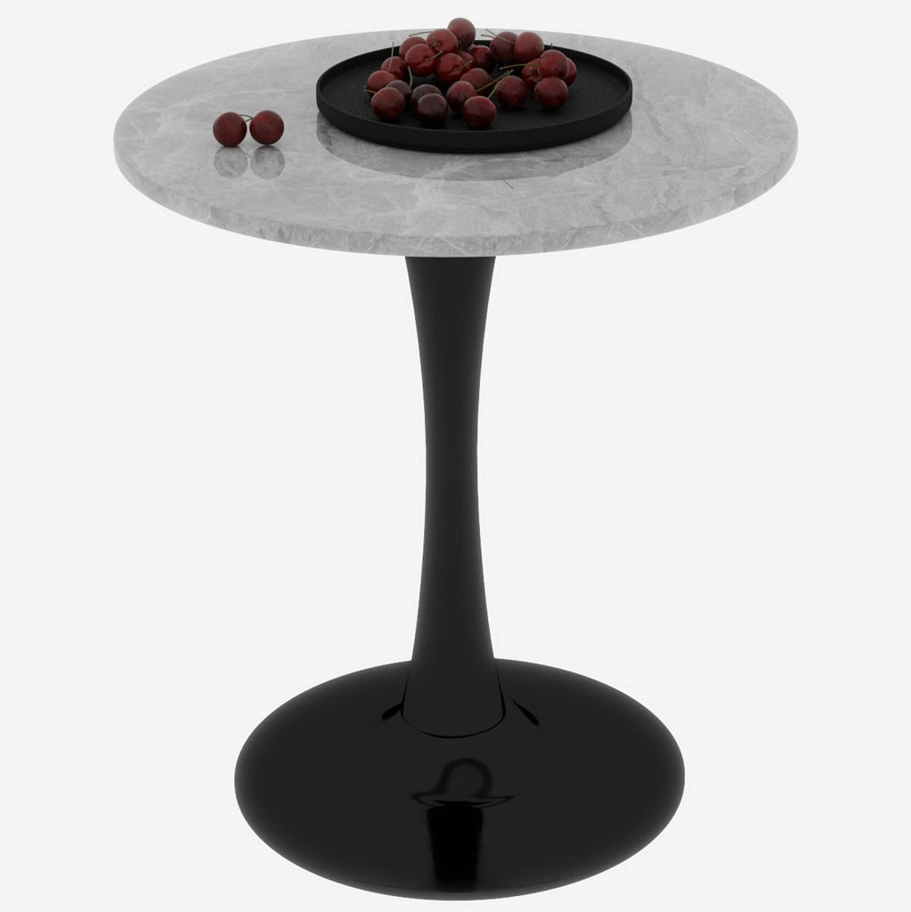 Tavolino rotondo moderno in marmo artificiale nero e grigio; 77;5 x 77;5 x 15;5 cm