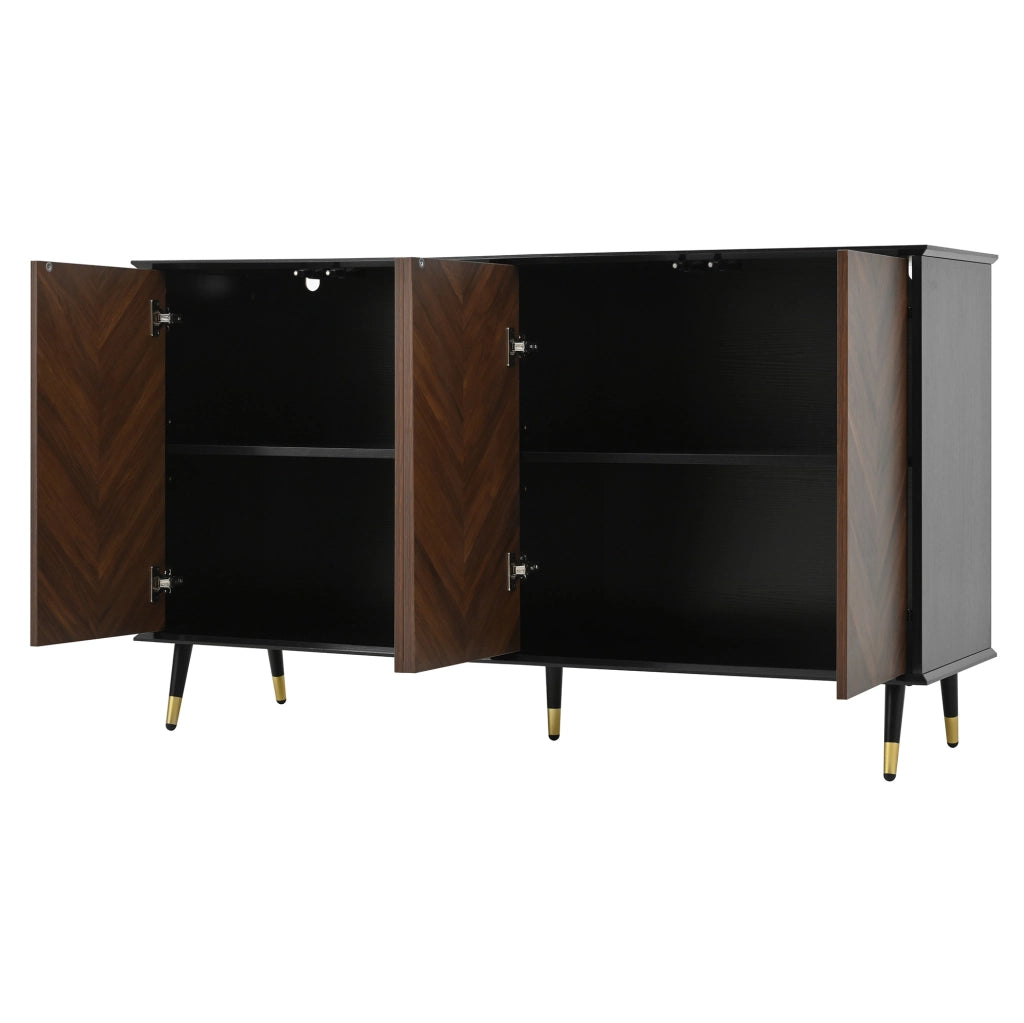 Credenza 140 cm nera e marrone con 4 ante e ripiani regolabili