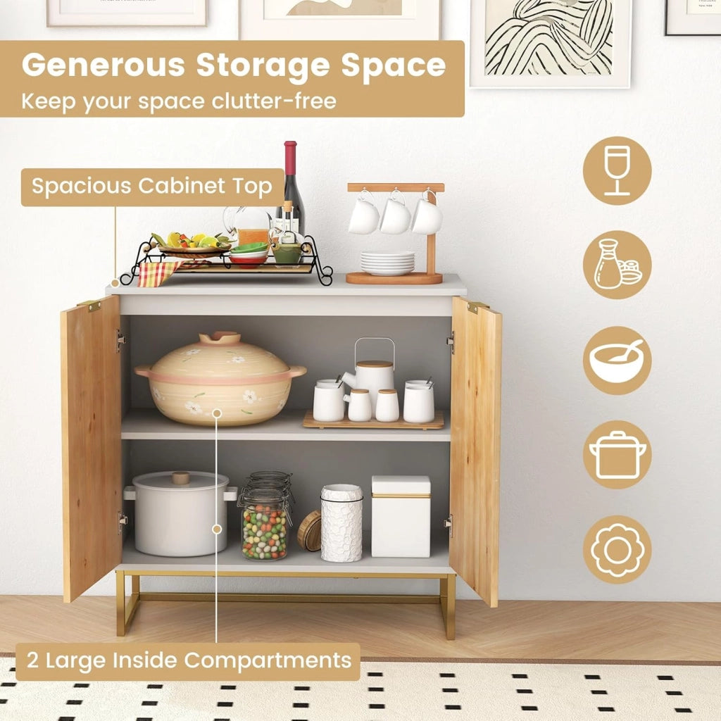 Credenza Moderna, Mobile Buffet con 2 Scomparti, Ampio Piano di Lavoro, Gambe Metalliche Sollevate, Mobile Console Decorativo per Soggiorno, Sala da Pranzo, Ingresso (M bianco)