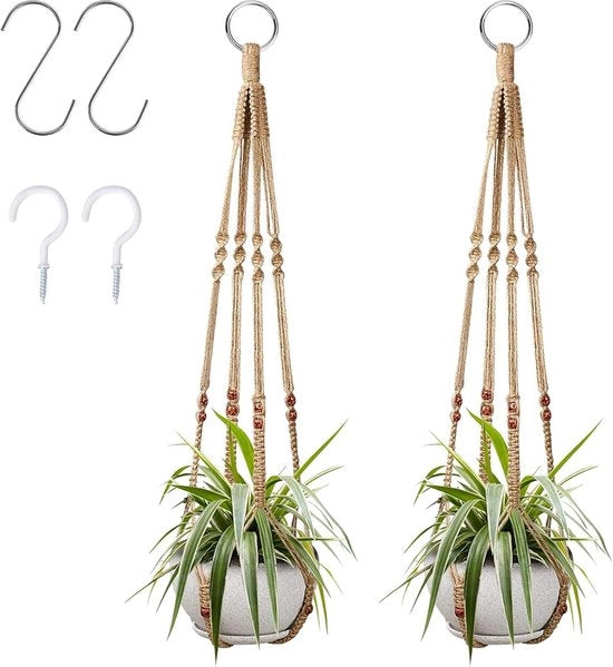 Sostegni per piante in cotone con corda macramé - lampada da parete con 4 ganci - vaso per piante - piante appese - interni e esterni - giardino - balcone - decorazione per finestre