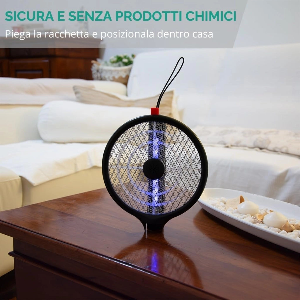Kit Daewoo Racchetta Nera Antizanzare Elettrica USB + Aquatain Block + 5 Esche