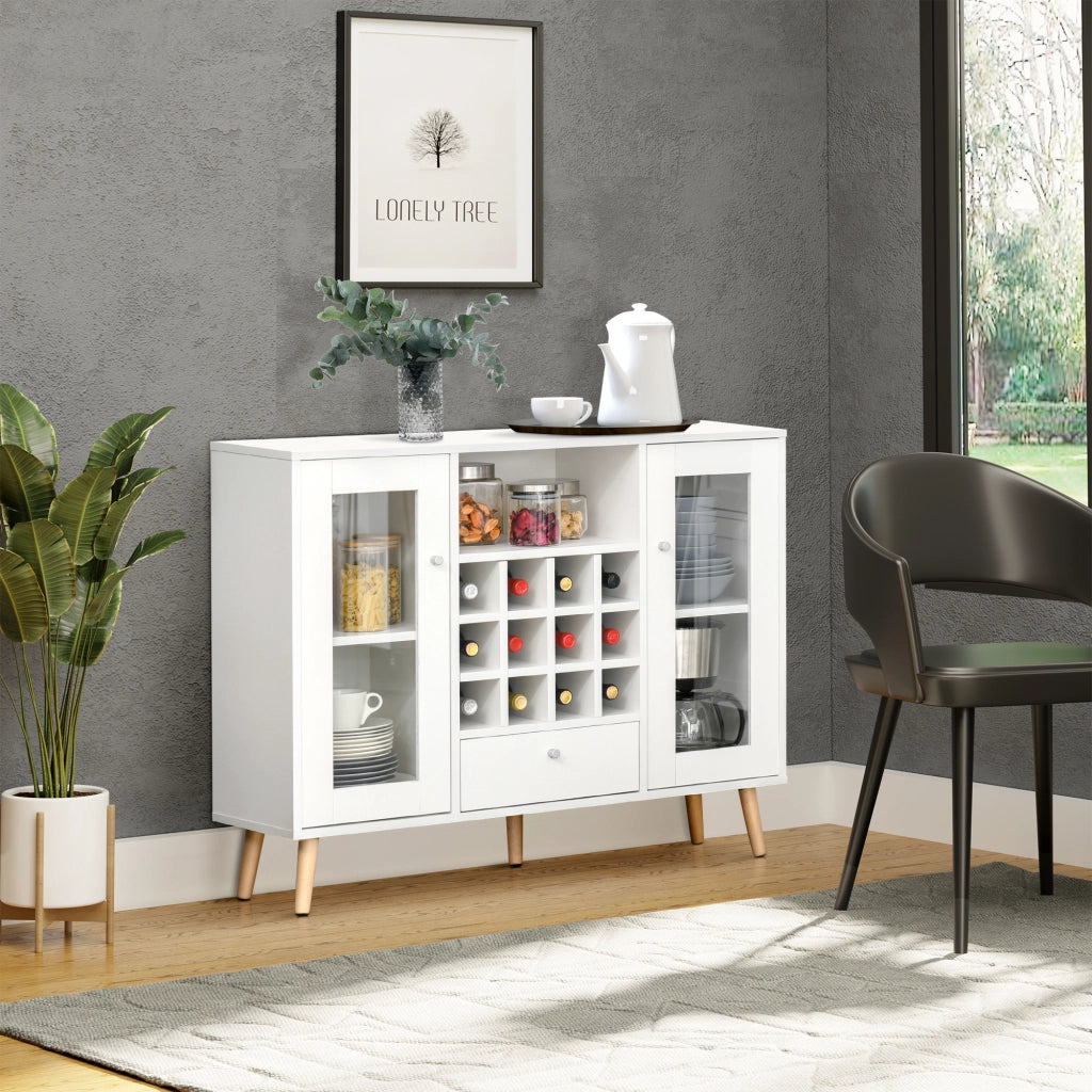 Armadio da Cucina con Ante a Vetro, Botellero e Cassetto ¨C Minimal ¨C Bianco 100x33x80 cm