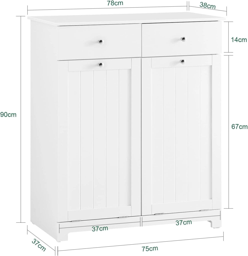 Mobile Spazzatura da Cucina con Pattumiera Integrata Armadietto Raccolta Differenziata con 2 Cassetti e 2 Sacchi da 45L Mobiletto Salvaspazio con Chiusura Silenziosa Bianco 78x38x90cm BZR33-II-W