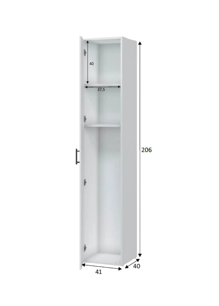 Crucoli, Armadio Multiuso 1 Anta 2 Ripiani, 40x206h cm Bianco