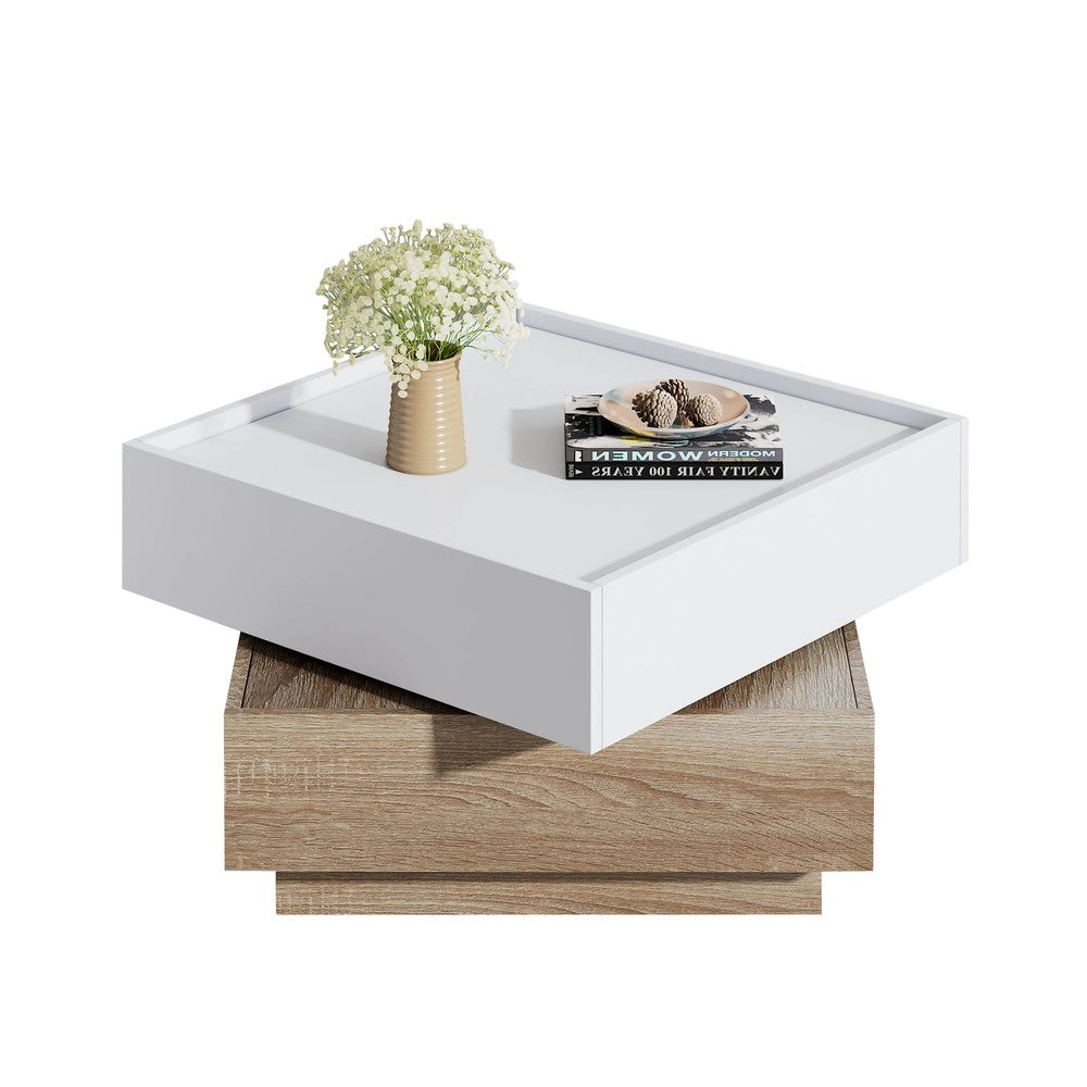 Tavolino da Caff¨¨ Girevole 360¡ã ¨C MINIMAL ¨C Bianco, 2 Ripiani, Noce, 60x60x38 cm