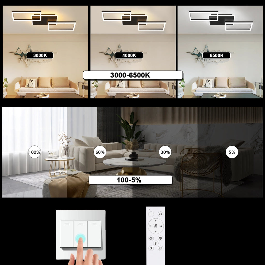 ZMH Lampada da soffitto plafoniera LED moderna 80 cm nera dimmerabile 63W telecomando per soggiorno camera letto