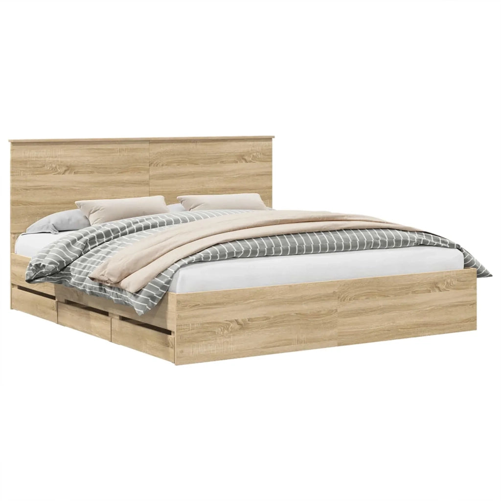 Struttura del letto con cassetto Rovere Sonoma 200 x 200 cm 3409428