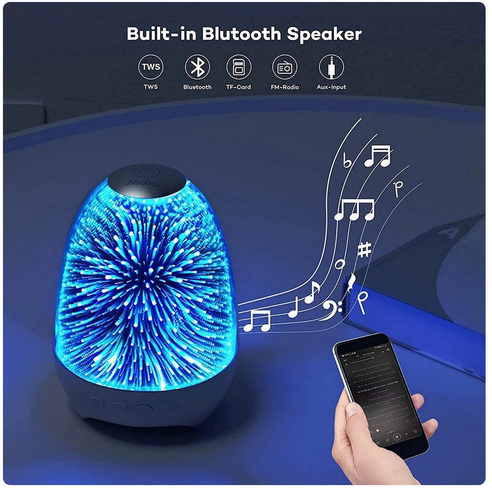 Trade Shop - Lampada A Led Luce Notte 3d Cassa Bluetooth Integrata Effetto Fuochi Artificio -