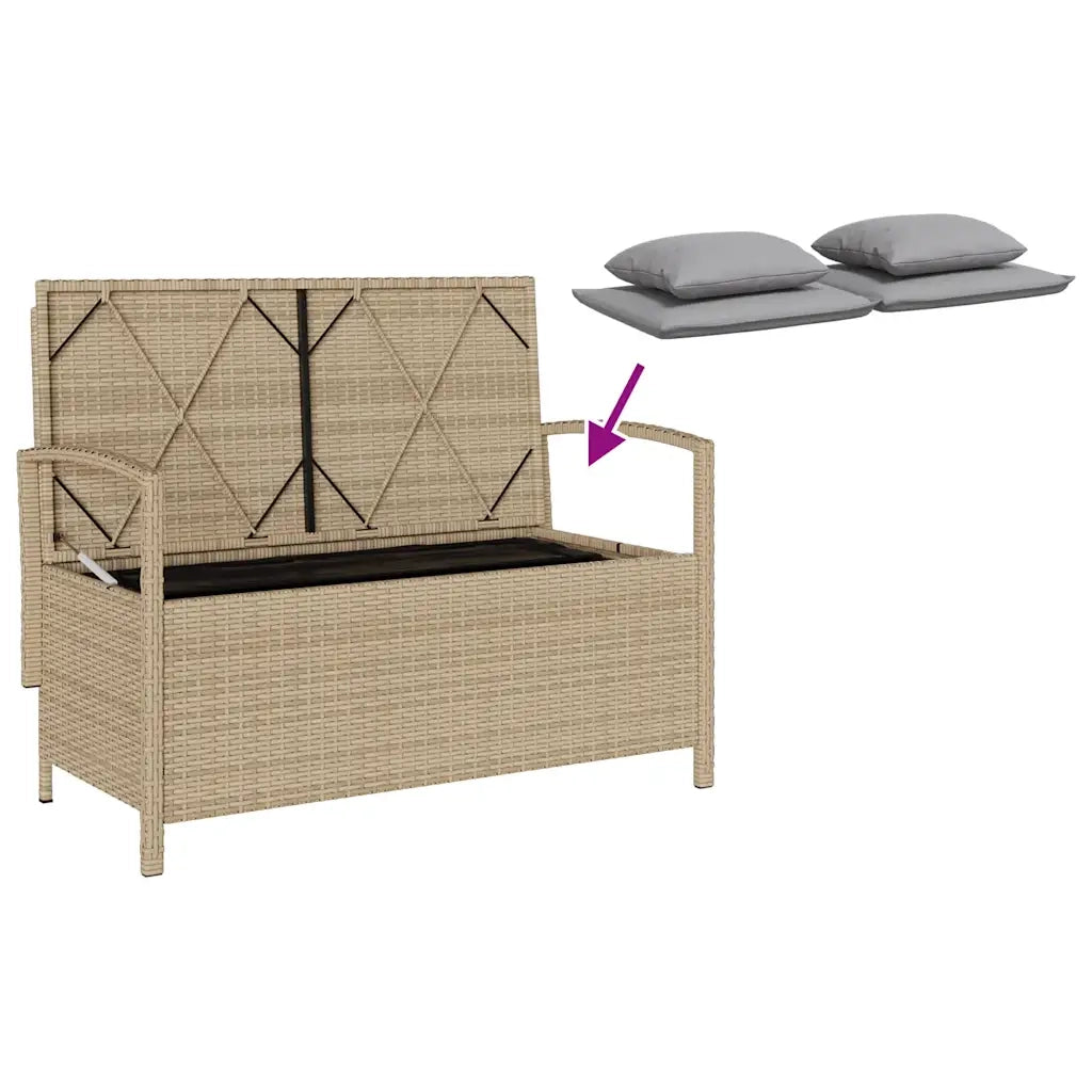 Panca Portaoggetti da Giardino con Cuscino-Sgabello-Panca con Contenitore Beige in Polyrattan 513639
