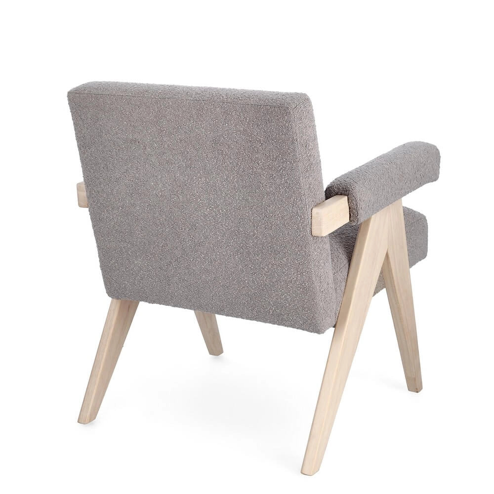 Poltrona con Braccioli in Tessuto Bouclé e Gambe in Legno - YVONNE