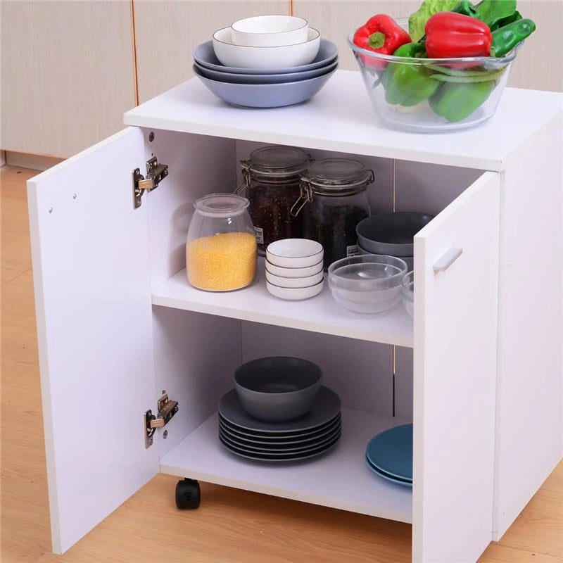 MOBILE PORTA TV IN LEGNO CON RUOTE E 2 ANTE 60 X 35 X 65 CM BIANCO VIOLACEO