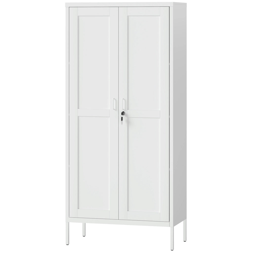 Armadio per Ufficio in Acciaio ¨C zephmum ¨C 3 Ripiani Regolabili, Bianco, 80x40x175 cm