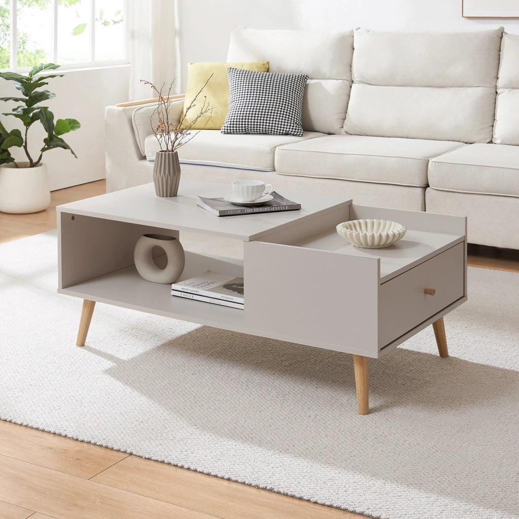 Tavolino Basso da Salotto Hallevil con Cassetto e Vano Aperto 106 x 59 x 44 cm - Bianco [en.casa]