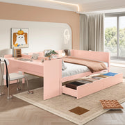 Letto matrimoniale con scrivania, cassetti e ripiani, 140x200 cm, rosa