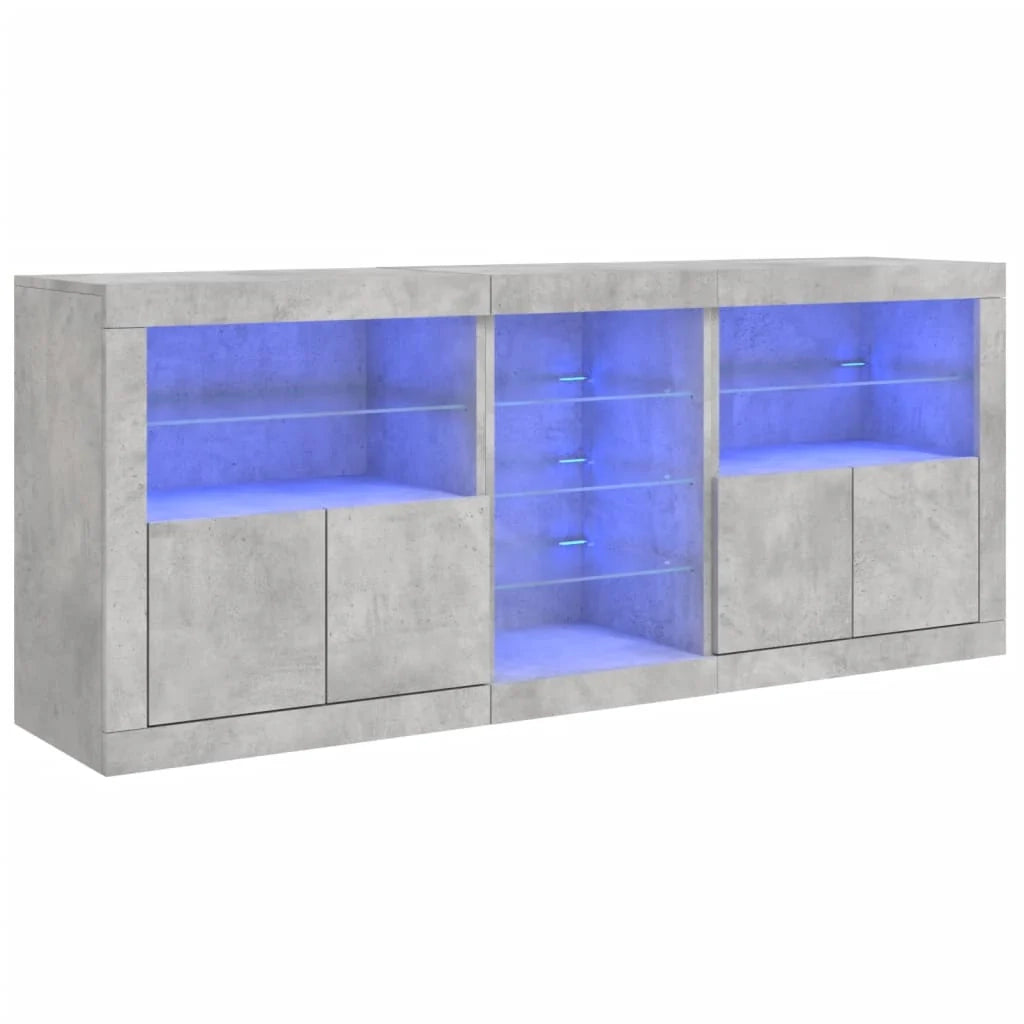 Credenza cassettiera armadio mobile contenitore organizer per cucina soggiorno salotto con luci LED 181,5 x 37 x 67 cm grigio 02_0029987