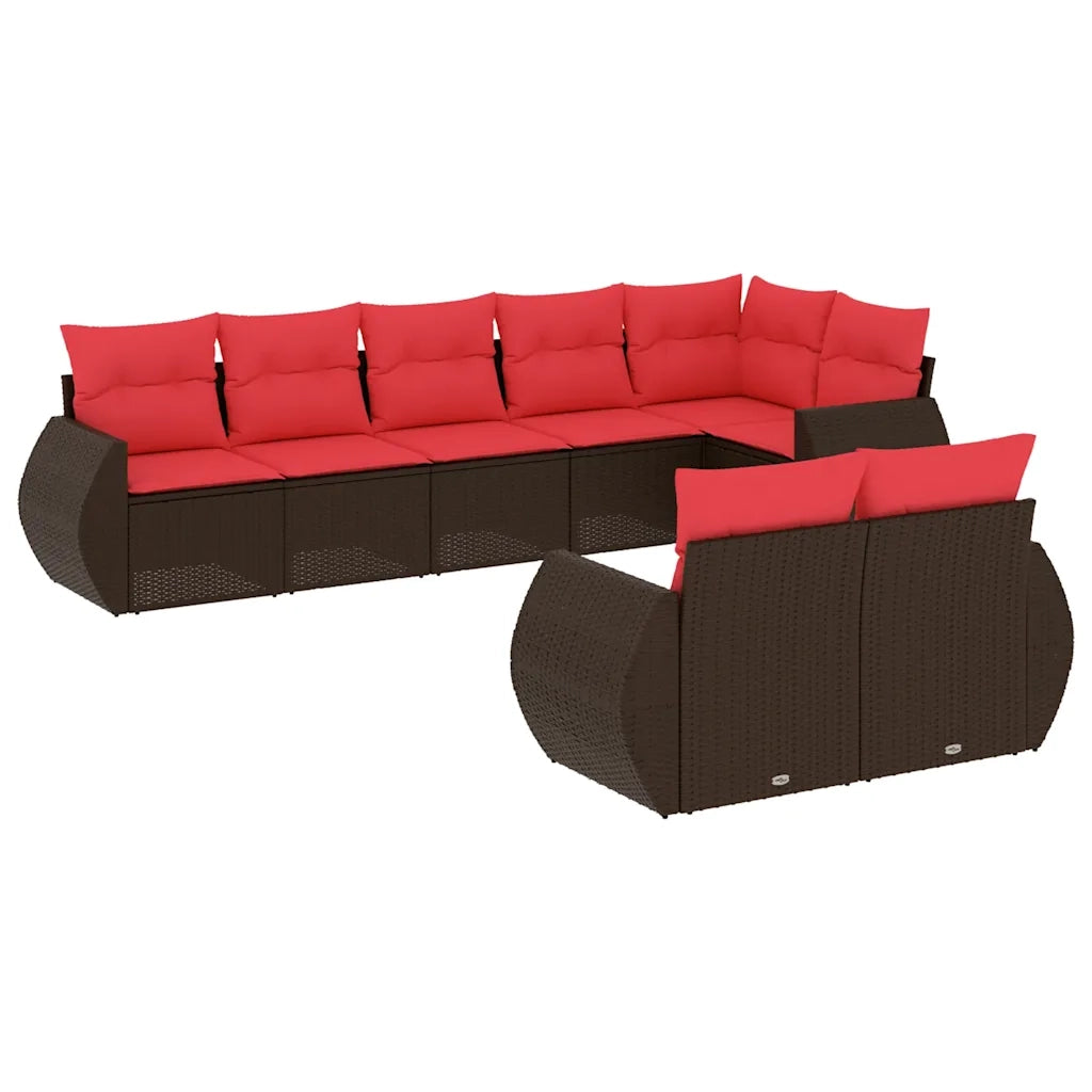 Set Divani da Giardino 8 pz con Cuscini Marrone in Polyrattan 3221623
