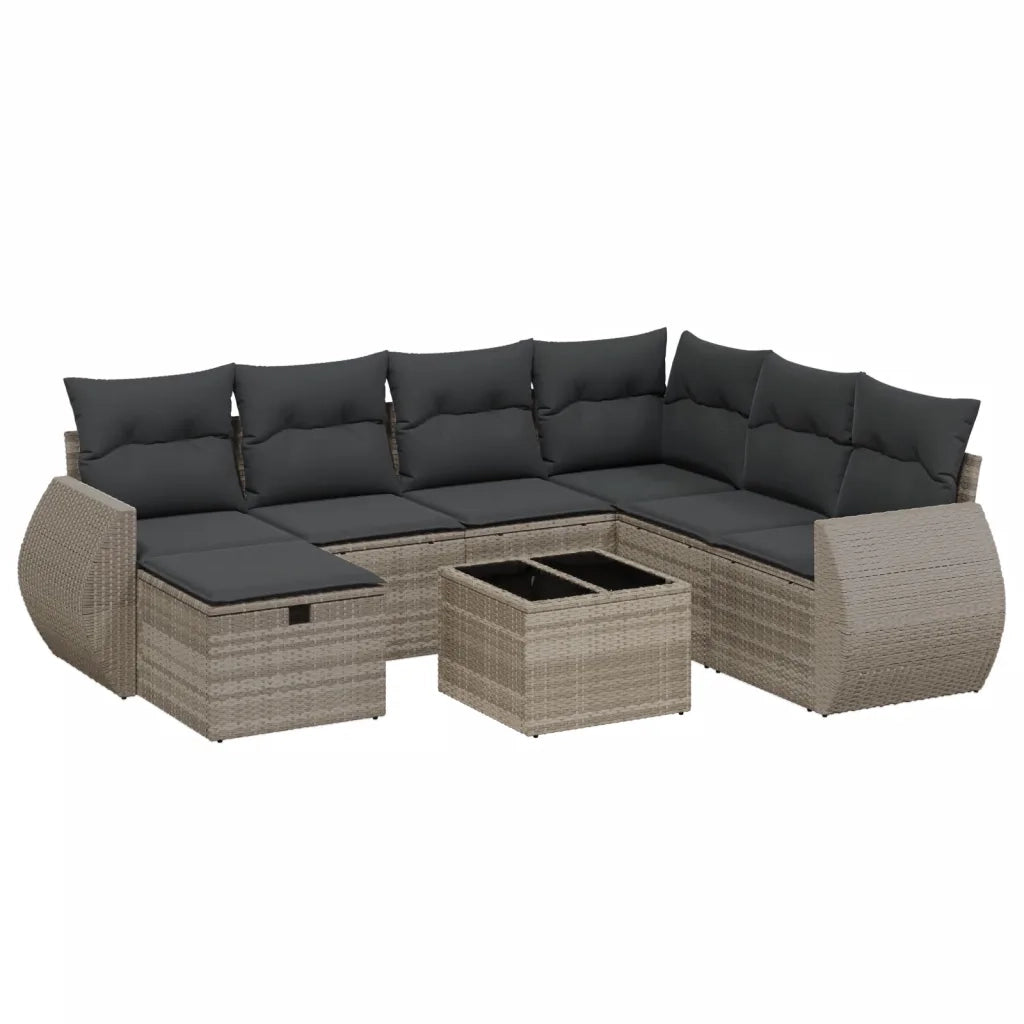 Set Divano da Giardino 8pz con Cuscini Grigio Chiaro Polyrattan 3264158