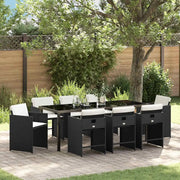 Set da Pranzo per Giardino con cuscino 9 pcs Nero polyrattan 3379975
