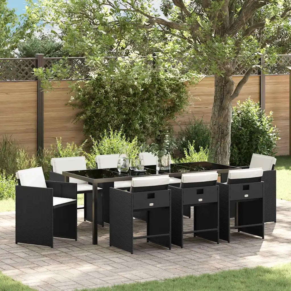 Set da Pranzo per Giardino con cuscino 9 pcs Nero polyrattan 3379975