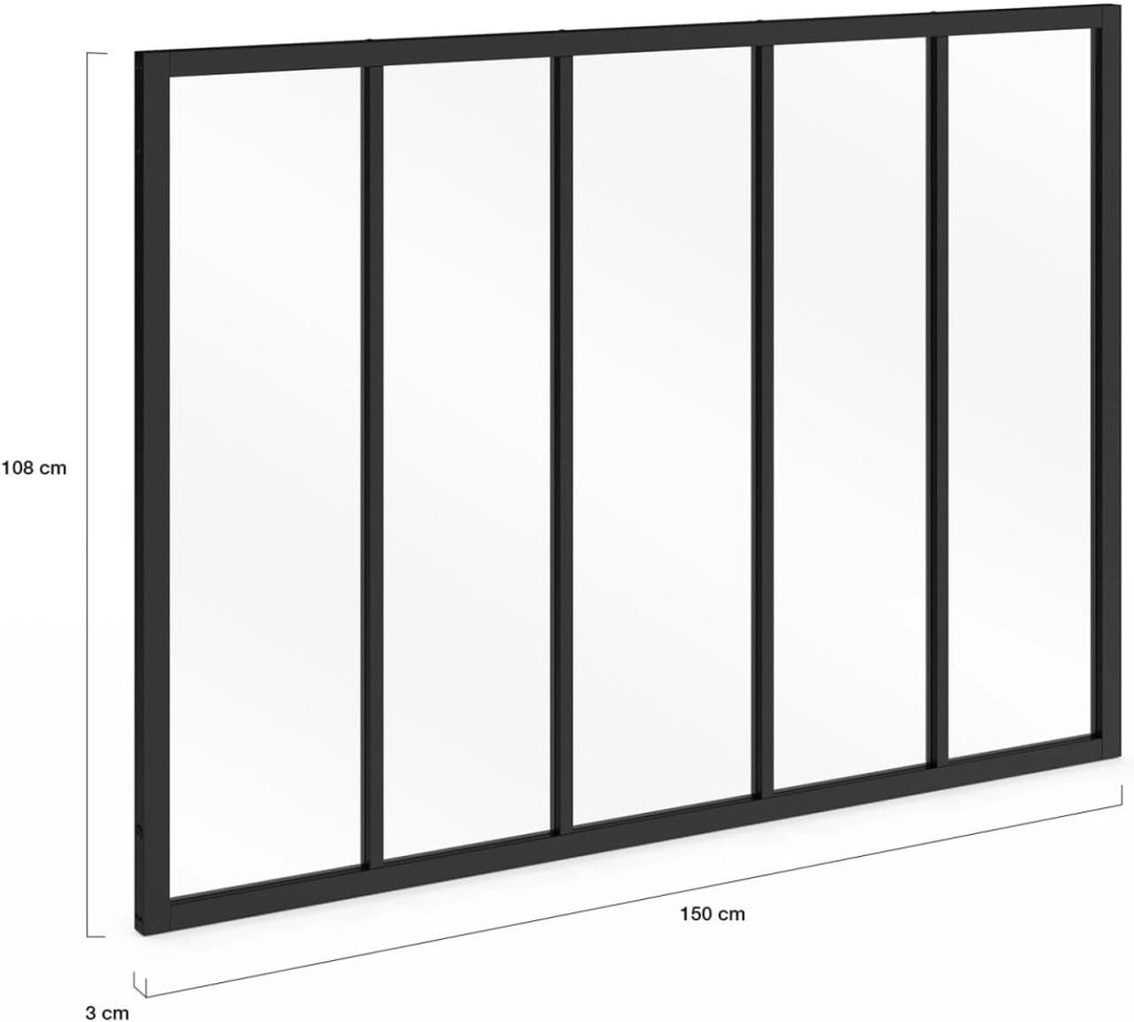 IDMarket - Baldacchino a 5 Ante in Metallo Nero smaltato e Vetro temperato L. 150 x H.108 cm