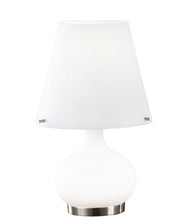 Lampada da tavolo Ade in metallo e vetro soffiato bianco, design elegante con doppia accensione, attacco G9 e E14, 230V, codice 2533-34-102
