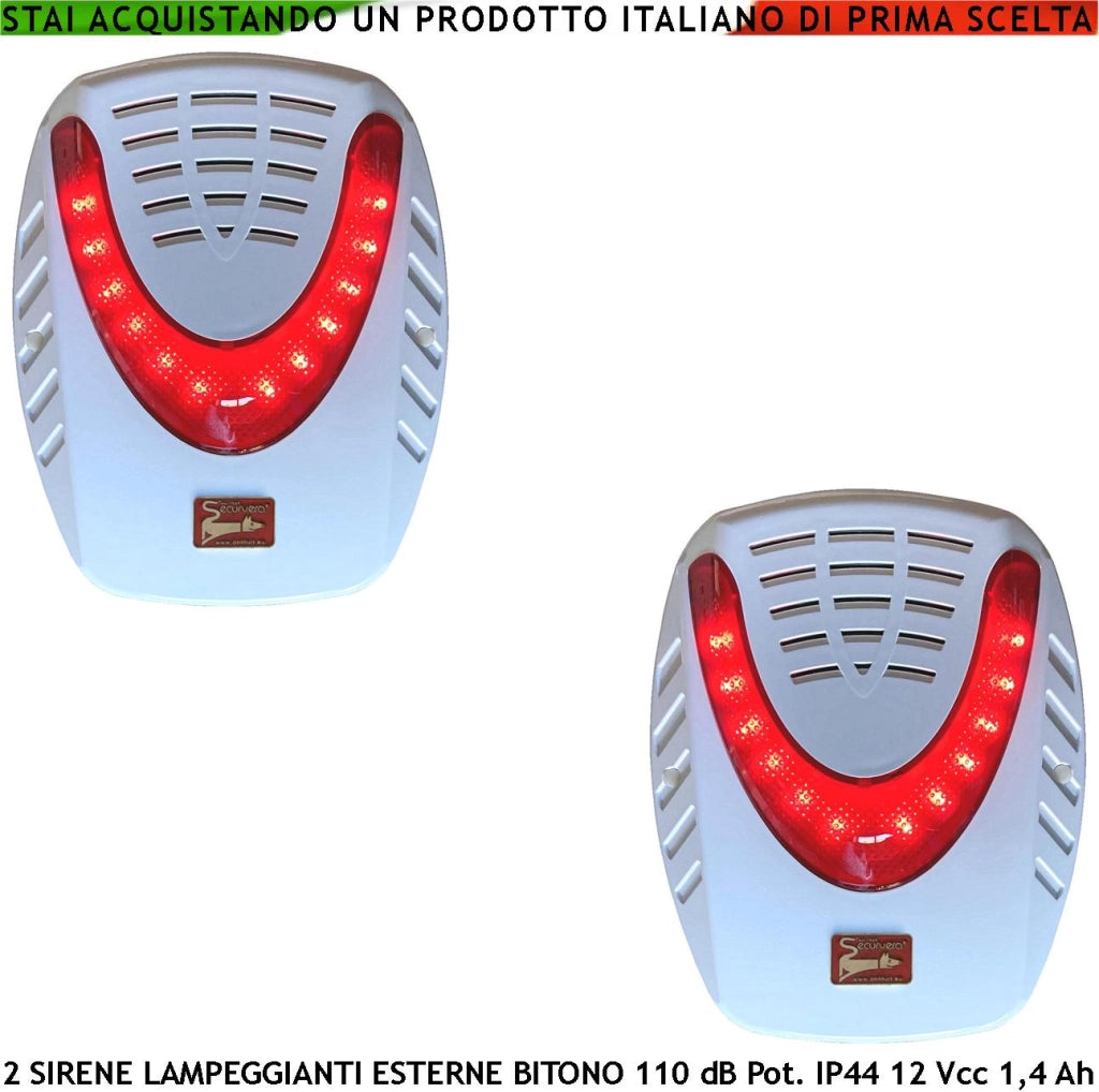 Sirena Lampeggiante a Led Da Esterno 2 Pezzi Per Antifurto Binota Frequenza A/B 1724/2475 Hz 115 dB Comando Di Allarme Caduta Polarità Alimentazione 12 V Due Segnali Di Stato Impianto Escluso Batteria