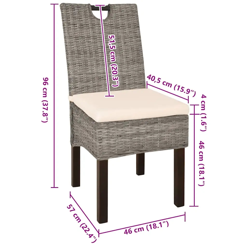 Sedie Sala da Pranzo 2 pz in Rattan Kubu e Legno di Mango cod mxl 23885