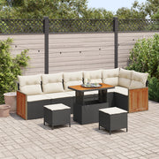 Set Divano da Giardino 9 Pezzi con Cuscini Nero Polyrattan Acacia