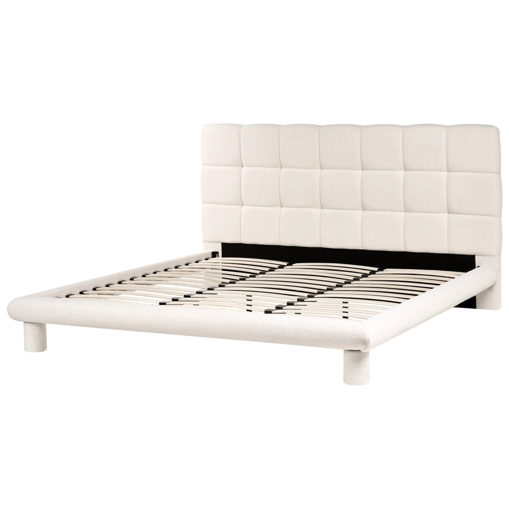 Letto imbottito in bouclé bianco sporco 180 x 200 design scandinavo testata morbida