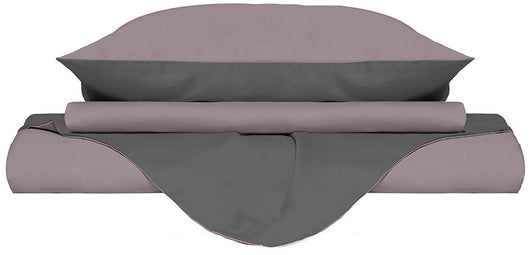 Copripiumino Singolo con Sacco e Federe Doubleface Rosa Antico/Fumo