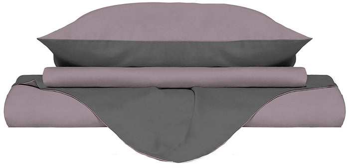 Copripiumino Singolo con Sacco e Federe Doubleface Rosa Antico/Fumo