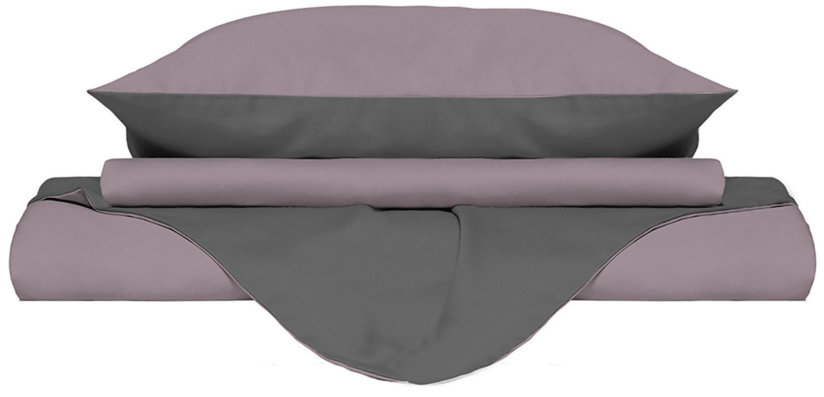 Copripiumino Matrimoniale con Sacco e Federe Doubleface Rosa Antico/Fumo