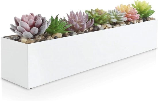 Pianta per Succulente in Metallo Bianco Moderno 16 Pollici Grande con Fondo Rettilineo Perfetta per Piantine da Tavolo o Soglia Esterna per Interni in Acciaio Inossidabile Lunga