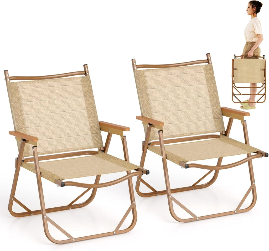 Set di 2 Sedie da Campeggio Pieghevoli, Sedie da Spiaggia Leggere con Telaio in Alluminio, Sedie da Giardino Portatili con Braccioli per Esterni, Portata 180 kg