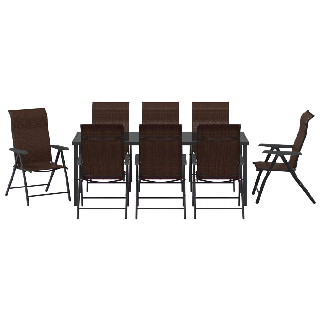 Set da pranzo da giardino 9 pezzi Marrone Polyrattan