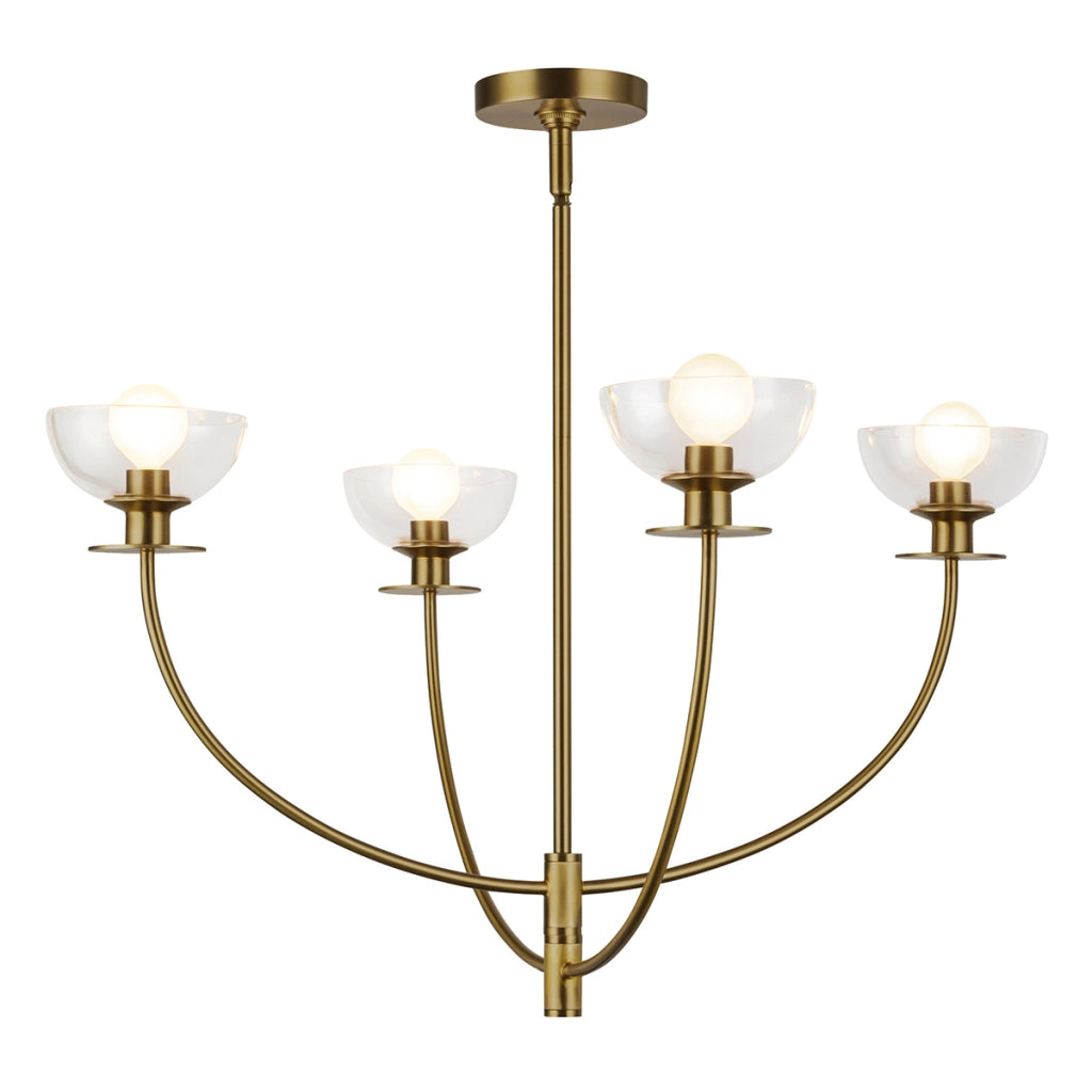 Lampadario industriale oro spazzolato vetro 4xE14 Sylvia Alora
