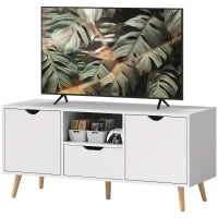 Mobile Porta TV max 50" con Cassetto, Ripiano Aperto e Armadietti, 110x40x50 cm, Bianco e Legno