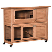 EasyComfort Conigliera in Legno a 2 Livelli con Ruote, Vassoio Estraibile e Rampa, 122x50x101cm