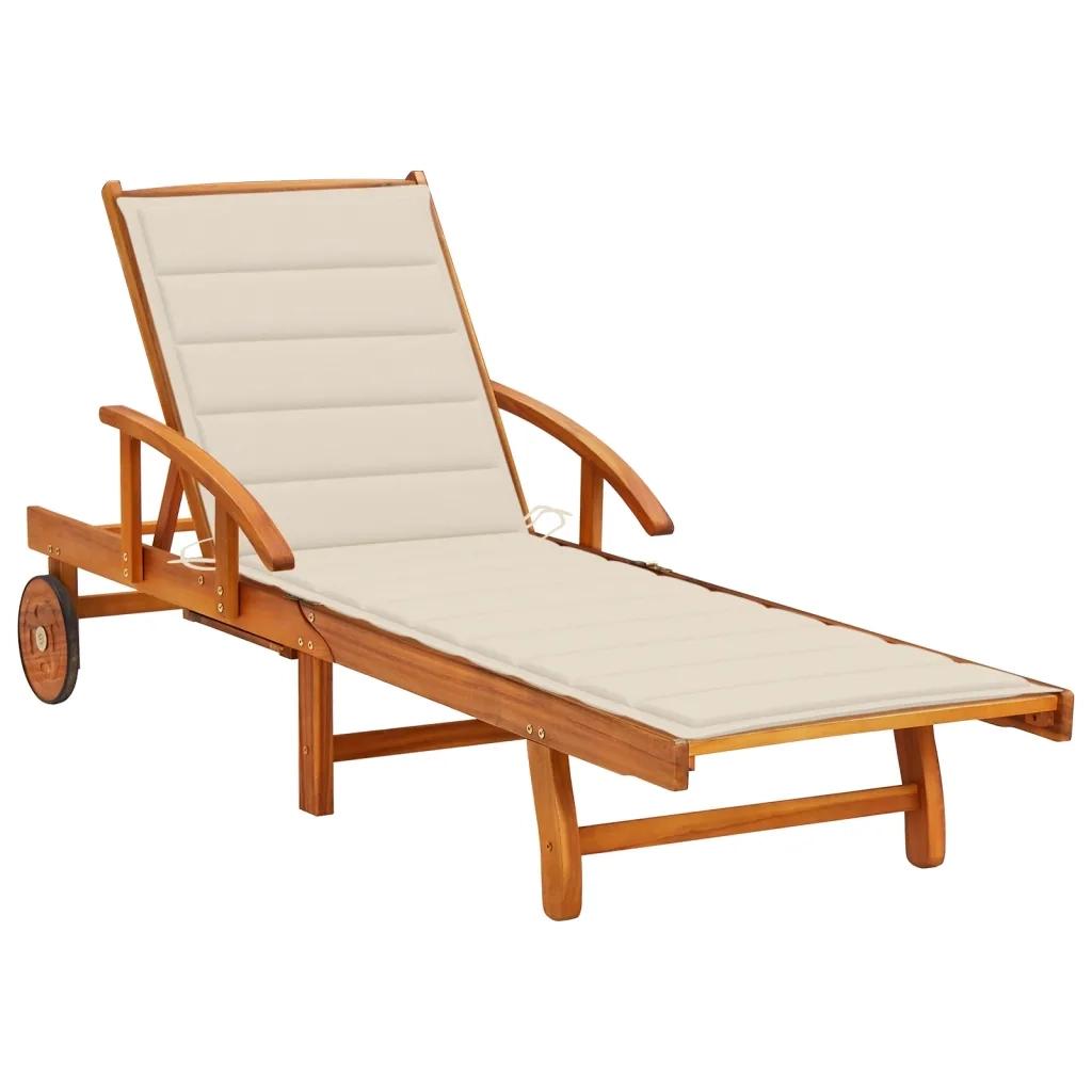 Lettino Prendisole da Giardino con Cuscino Massello di Acacia cod mxl 52600